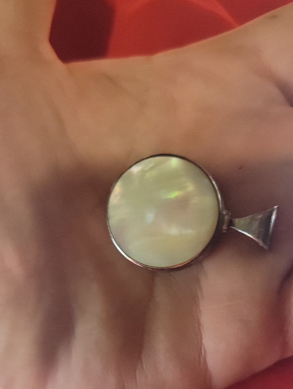 Mother of Pearl Silver-Tone Round Pendant - White Sterling Silver Large